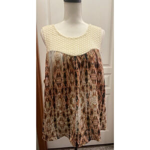 Sheer Crochet Top Sleeveless Shirt Tank Large Flowy Fairy boho peasant western
